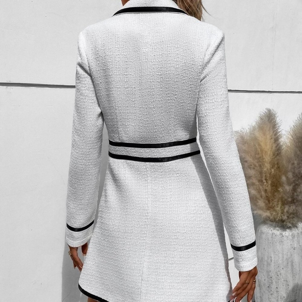 Contrast Binding Double Breasted White Dress - Picture 4 of 5